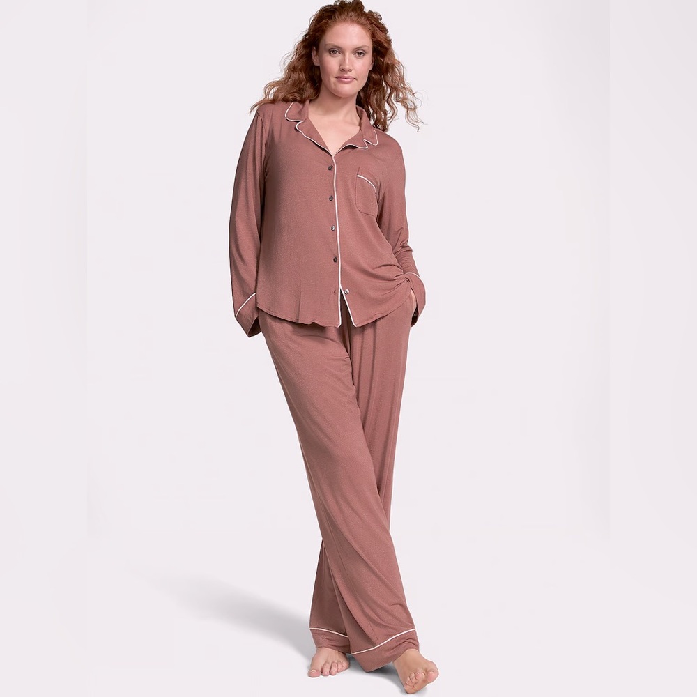 ❤️NWT VICTORIA'S SECRET MODAL LONG PAJAMA SET IN Modal VINTAGE ROSE LUREX STRIPE